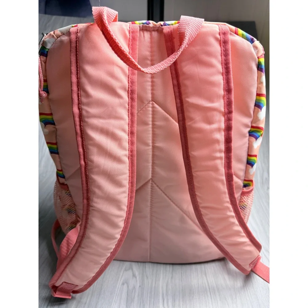 Fuel Rainbow Cloud Print Backpack Pink School Bag with Mesh Pockets and Buckle